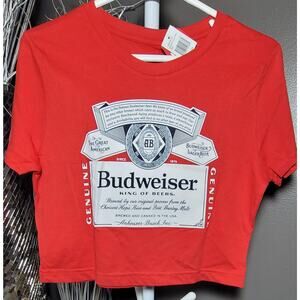 Brew City Budweiser Tshirt Crop Top Beer Logo Shirt Women Size Medium New